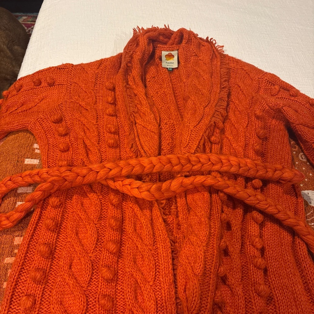 Oversize Farm Rio Orange Braided Knit Cardigan - Picture 5 of 6